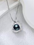 wholesale 925 Sterling Silver & White Gold-Plated Black Freshwater Pearl Heart Pendant Necklace with Cubic Zirconia Accents-0-2