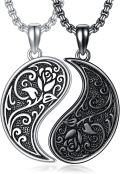 wholesale 925 Sterling Silver Yin Yang Pendant with Floral Design Couples Necklaces Matching Set for Women Men-0-0