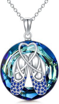 wholesale Sterling Silver Crystal Ballerina Necklace Ballet Dance Gift-Blue-Ballet Slippers Shoes Necklace