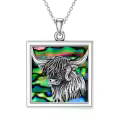 TOUPOP 925 Sterling Silver & Stone Highland Cow Pendant Necklace-0-0