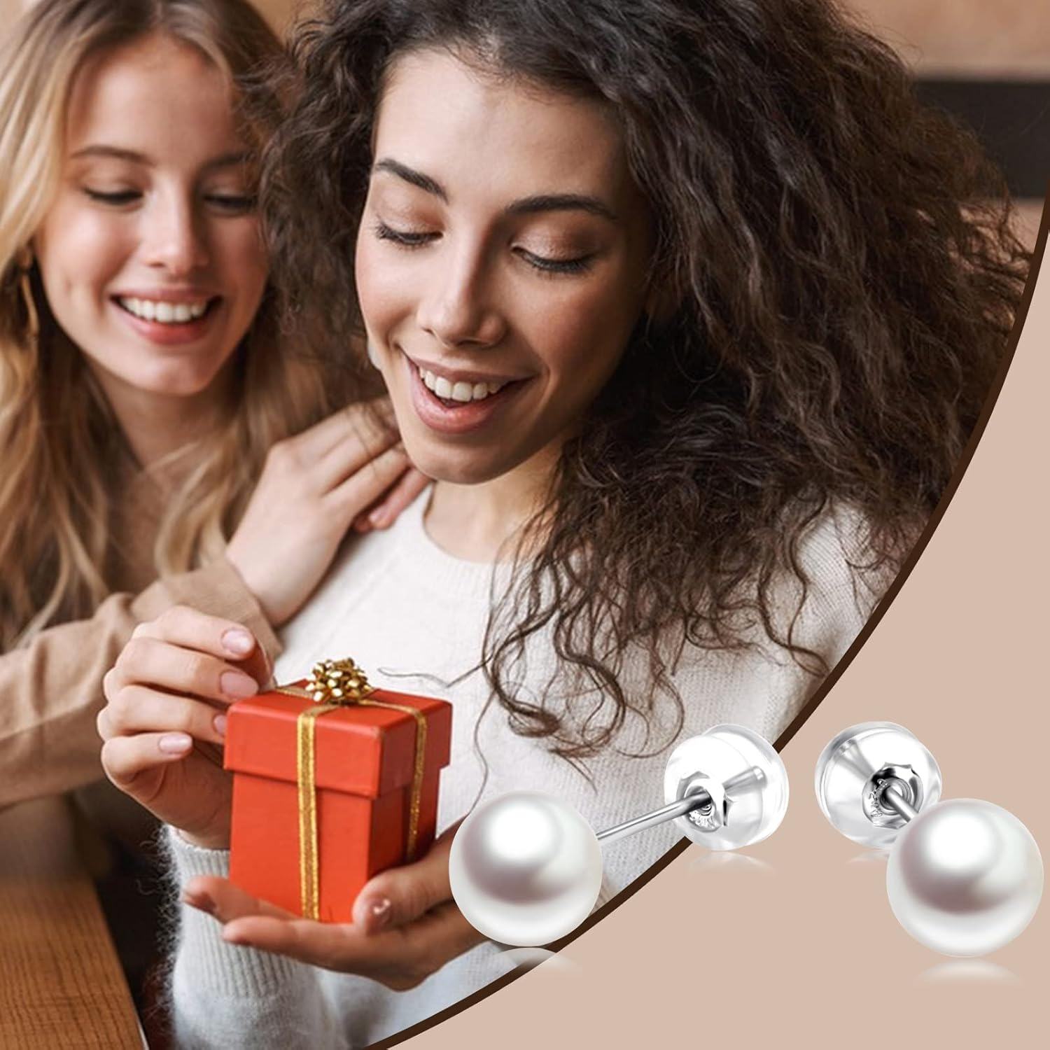 18K Gold Freshwater Pearl Stud Earrings for Women (7 10mm)-0-6