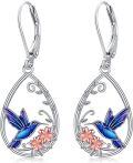 wholesale 925 Sterling Silver Hummingbird & Flower Drop Earrings for Women-0-0
