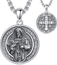 wholesale 925 Sterling Silver Saint Benedict Medal Protection Charm Pendant Necklace for Men & Women-Retro