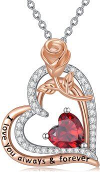 wholesale 925 Sterling Silver Rose Birthstone Necklace Heart Pendant Jewelry Gift for Women-07-July