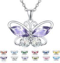 wholesale 925 Sterling Silver Cubic Zirconia 12 Birthstone Butterfly Pendant Necklace-06-Jun.