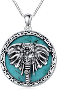 wholesale 925 Sterling Silver Natural Turquoise Elephant Pendant Necklace-Elephant