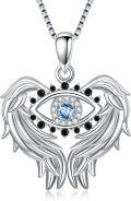 wholesale TOUPOP Evil Eye Necklace For Women Sterling Silver Angel Wings Pendant With December Birthstone Blue Topaz Amulet Jewelry Gifts For Her -0-0