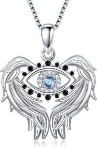 wholesale TOUPOP Evil Eye Necklace For Women Sterling Silver Angel Wings Pendant With December Birthstone Blue Topaz Amulet Jewelry Gifts For Her -undefined