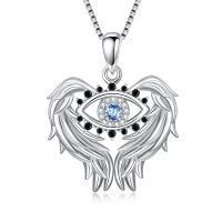 TOUPOP Sterling Silver Blue Topaz Evil Eye Angel Wings Pendant Necklace-undefined