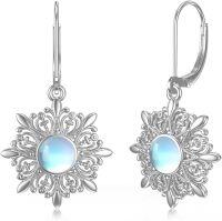wholesale TOUPOP Christmas Snowflake Earrings Sterling Silver Moonstone Earrings For Women Jewelry Snowflake Dangle Drop Earring For Girlfriend Holiday Christmas Birthday Mothers Jewelry Gifts -undefined