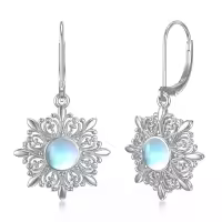 TOUPOP Sterling Silver Moonstone Christmas Snowflake Dangle Earrings-undefined