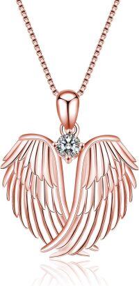 wholesale Sterling Silver Birthstone Angel Wings Pendant Necklace-rose gold plated