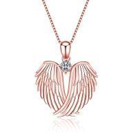 wholesale 925 Sterling Silver Wings Heart Pendant Necklace-rose gold plated