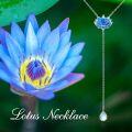 wholesale 925 Sterling Silver Blue Moonstone Lotus Pendant Chain Necklace s for Her-0-5