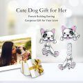 wholesale 925 Sterling Silver White Gold Plated Cute French Bulldog Drop Earrings Pink Enamel-0-1