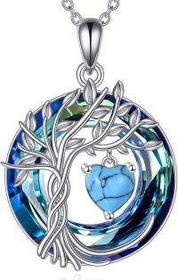 wholesale Sterling Silver Crystal Tree of Life Pendant Necklace for Women-12-Dec-Turquoise