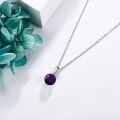 wholesale 925 Sterling Silver Purple Amethyst Round Bead Pendant Necklace-0-3