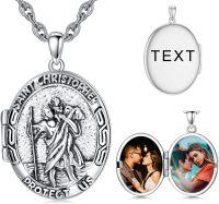 wholesale Sterling Silver Photo Locket Saint Pendant Necklace Religious Jewelry Gift-Customized Photos St Christopher-Customized Photos+Test St Christopher-Locket Only St Christopher-Customized Text St Christopher