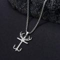 wholesale 925 Sterling Silver Deer Antler Cross Fish Hook Pendant Necklace for Men Women  48cm Chain Length-0-4