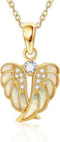 wholesale 14K Gold Opal & Cubic Zirconia Guardian Angel Cross Pendant Necklace for Women's s-14k wings necklace