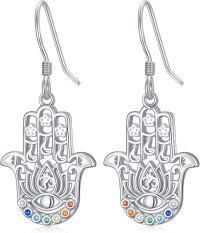 wholesale 925 Sterling Silver Hamsa Evil Eye Chakra Dangle Earring Hand of Fatima -Chakra