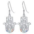 wholesale 925 Sterling Silver Hamsa Hand Evil Eye Drop Earrings Multicolor Zircon Platinum Plated Jewelry-0-0