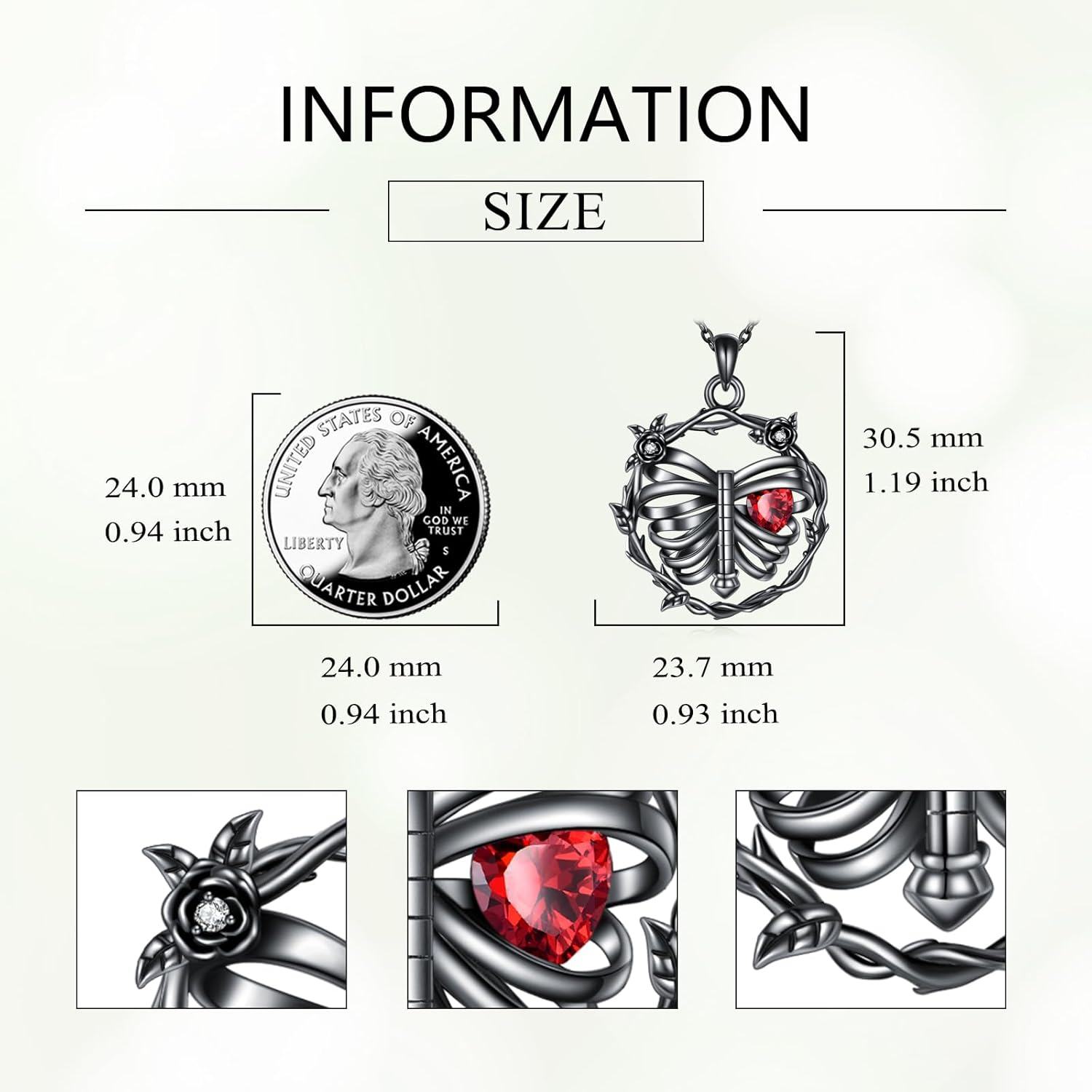 wholesale 925 Sterling Silver Red Crystal Butterfly Cage Pendant Necklace with Black Enamel and Flower Accents-0-1