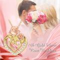 TOUPOP 14K Gold Rose Flower Heart Pendant Necklace-0-1