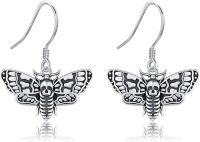 wholesale 925 Sterling Silver Dangle Butterfly Skull Drop Earrings Gothic Jewelry for Women Girls Gift Idea-Moth
