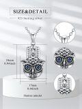 wholesale 925 Sterling Silver Owl and Hamsa Pendant with Blue Eyes on Chain-0-1
