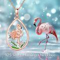 wholesale 925 Sterling Silver Plated Rose Gold  Teardrop Rose & Flamingo Charm Pendant Necklaces for Women Gifts-0-2