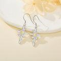 wholesale 925 Sterling Silver Daisy Cross Dangle Earrings with April Birth Flower Charm for Women, Hypoallergenic, Gift Boxed-0-2