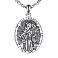 wholesale 925 Sterling Silver Saint Francis Oval Pendant Necklace Wholesale For Men-Francis of Assisi