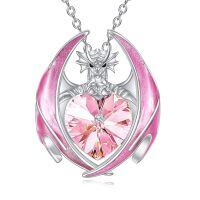 wholesale 925 Sterling Silver Crystal Dragon Necklace with Heart Birthstone Pendant-10-Oct