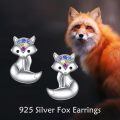wholesale 925 Sterling Silver Fox Stud Earrings with Colorful Stones - Cute Animal  for Her-0-1