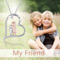 wholesale 925 Sterling Silver Sisters Forever Friends Heart Pendant Necklace with Cubic Zirconia and Star Charm Gifts for Women-0-2
