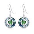 wholesale 925 Sterling Silver Purple Heart & Blue Swarovski Crystals Round Drop Earrings for Women-0-30