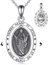 wholesale 925 Sterling Silver Sacred Heart of Jesus Pendant Necklace Religious Jewelry for Women and Men-Jesus