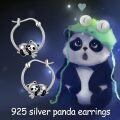 wholesale 925 Sterling Silver Cute Panda Bear Hoop Earrings Gift for Women and Girls-0-4