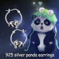 wholesale 925 Sterling Silver Cute Panda Bear Hoop Earrings Gift for Women and Girls-0-4