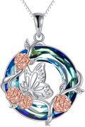 wholesale 925 Sterling Silver Blue Crystal Rose and Honeybee Pendant Necklace-0-6