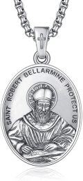 wholesale 925 Sterling Silver St Robert Bellarmine Protect Us Pendant Necklace w/ 3+2 Extender Chain-0-0