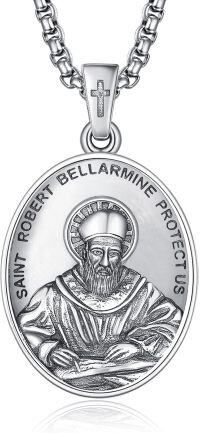 wholesale 925 Sterling Silver St Robert Bellarmine Protect Us Pendant Necklace w/ 3+2 Extender Chain-A35-Saint Robert Bellarmine