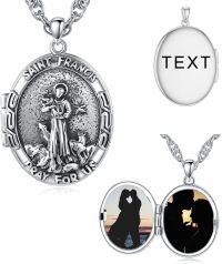 wholesale Sterling Silver Photo Locket Saint Pendant Necklace Religious Jewelry Gift-Locket Only St Francis-Customized Text St Francis-Customized Photos+Test St Francis-Customized Photos St Francis