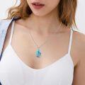 wholesale 925 Sterling Silver Teardrop Turquoise Lotus Flower Pendant Necklaces for Women's s-0-4