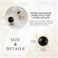 wholesale 925 Sterling Silver Round Black Stone Stud Earrings with Gold Rope Edge - Gift for Her-0-5