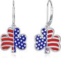 wholesale 925 Sterling Silver Metal American Flag Shamrock Drop Earrings for Women - Independence Day Jewelry-0-0