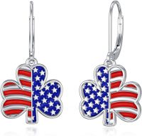 wholesale 925 Sterling Silver Metal American Flag Shamrock Drop Earrings for Women - Independence Day Jewelry-07. Shamrock