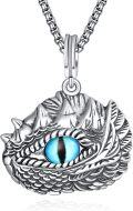 wholesale 925 Sterling Silver Dragon Head Necklace with Turquoise Eyes and Chain for Men Women  48cm Length-0-0