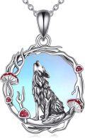 wholesale 925 Sterling Silver Wolf Howl in Forest Scene with Mushrooms and Branches Pendant Necklace for Women-0-0